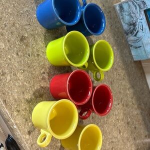 Fiesta coffee cups. 8 cups, 2 blue, 2 green, 2 red and 2 yellow.